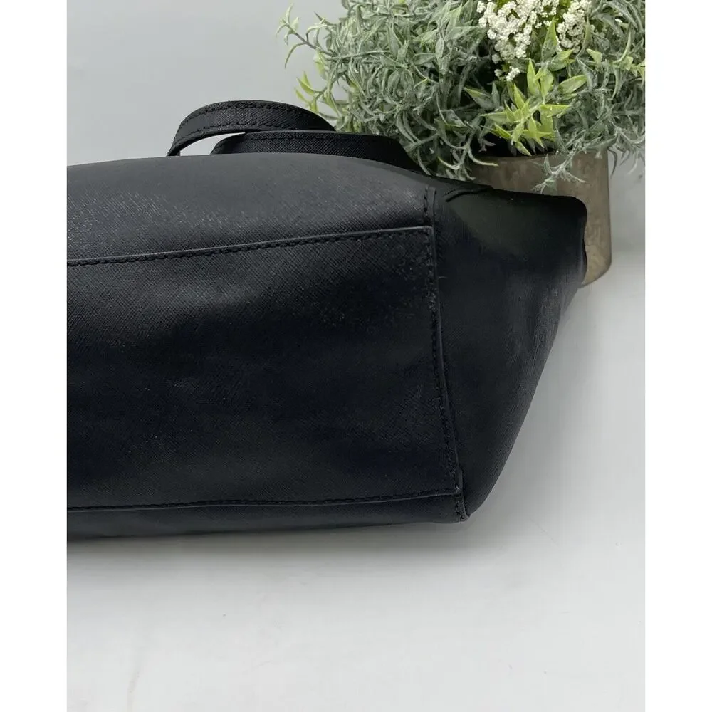 Tory Burch York Buckle Black Saffiano Leather Gold Tone Hardware Bucket Tote Bag